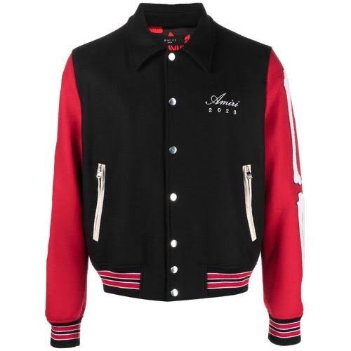 Amiri Bones Varsity Jacket- Black/ Bordeaux Red - La Familia Street Culture - Amiri