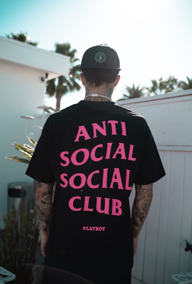 Anti Social Social Club Black Cotton PLAYBOY Logo Short Sleeve T- Shirt - La Familia Street Culture - ANTI SOCIAL SOCIAL CLUB