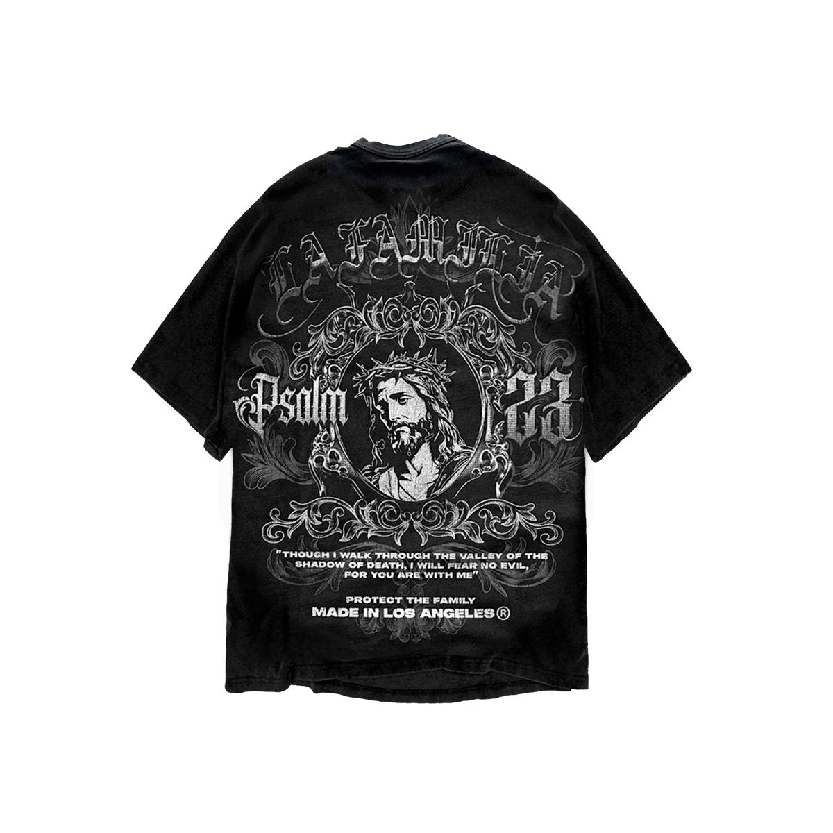 La Familia C/O Protect The Family “Jesus” Tee Vintage Black - La Familia Street Culture - La Familia Street Culture