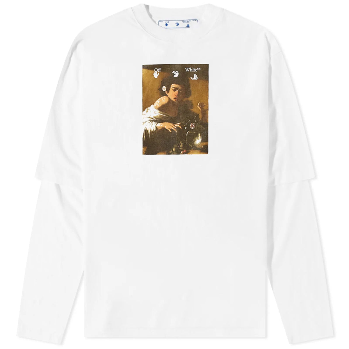 Off-White Caravaggio Boy Double Sleeve Tee White - La Familia Street Culture - Off-White