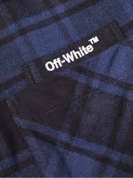 Off-White Outline ARR Flannel Over S/S Shirt Blue Black - La Familia Street Culture - OFF WHITE