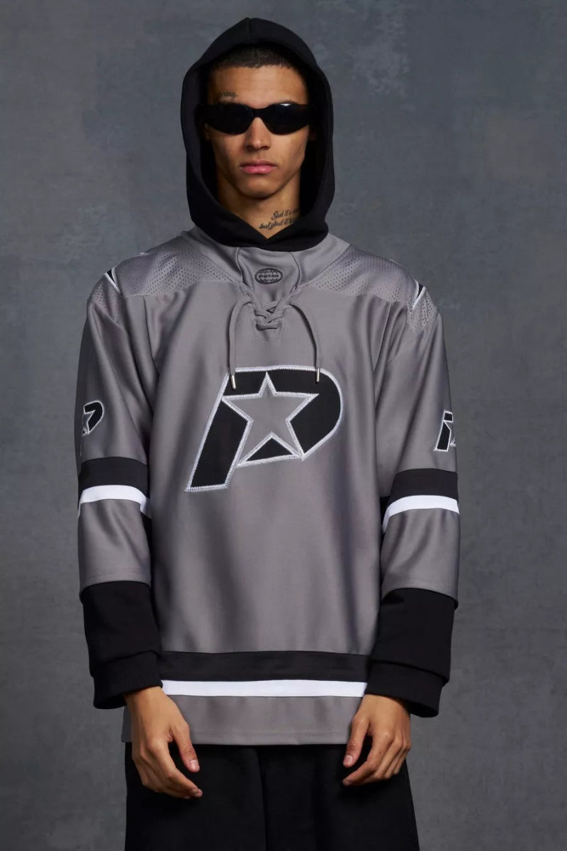 P - Star By Oversized Hockey Jersey Appliqué Silver Hoodie - La Familia Street Culture - P Star