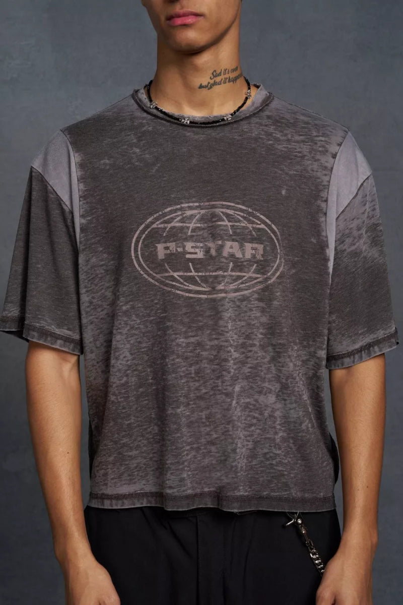 P - Star Oversized Boxy Soft Touch Burnout T-Shirt Brown - La Familia Street Culture - P Star