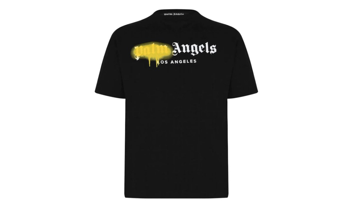 Palm Angels LA Sprayed Logo T-shirt Black/Yellow - La Familia Street Culture - PALM ANGELS