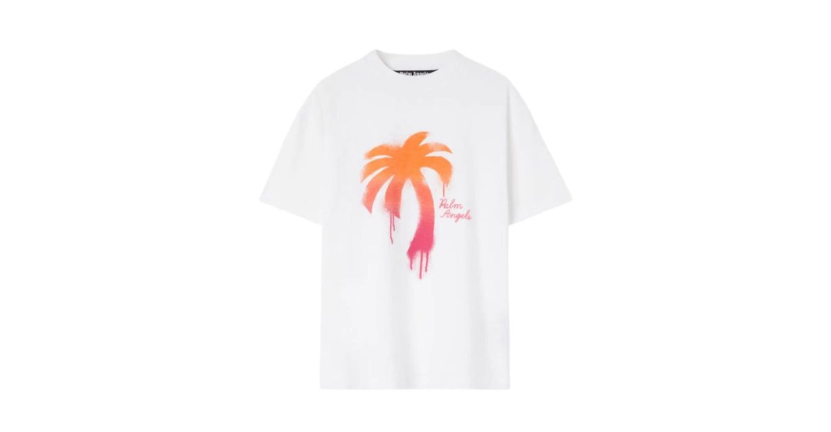 Palm Angels Spray Palm Classic Tee- White/Fuchsia - La Familia Street Culture - PALM ANGELS