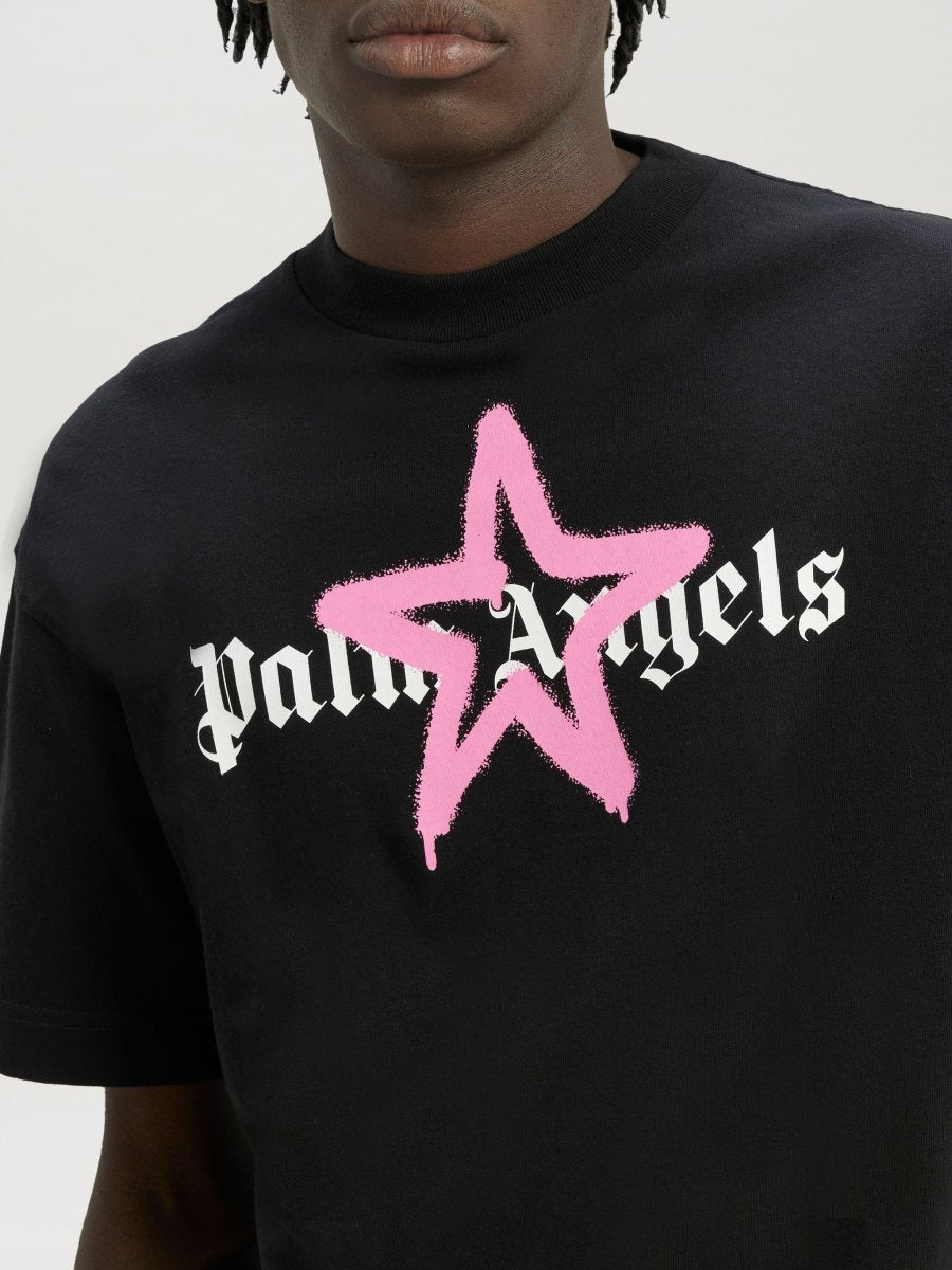 Palm Angels star spray t-shirt black pink - La Familia Street Culture - PALM ANGELS
