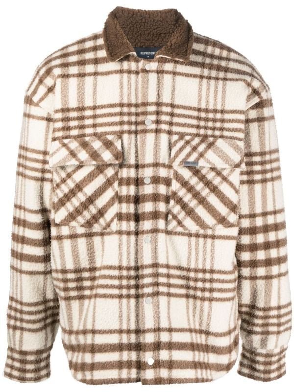 Represent check - pattern collared overshirt beige/camel brown - La Familia Street Culture - Represent