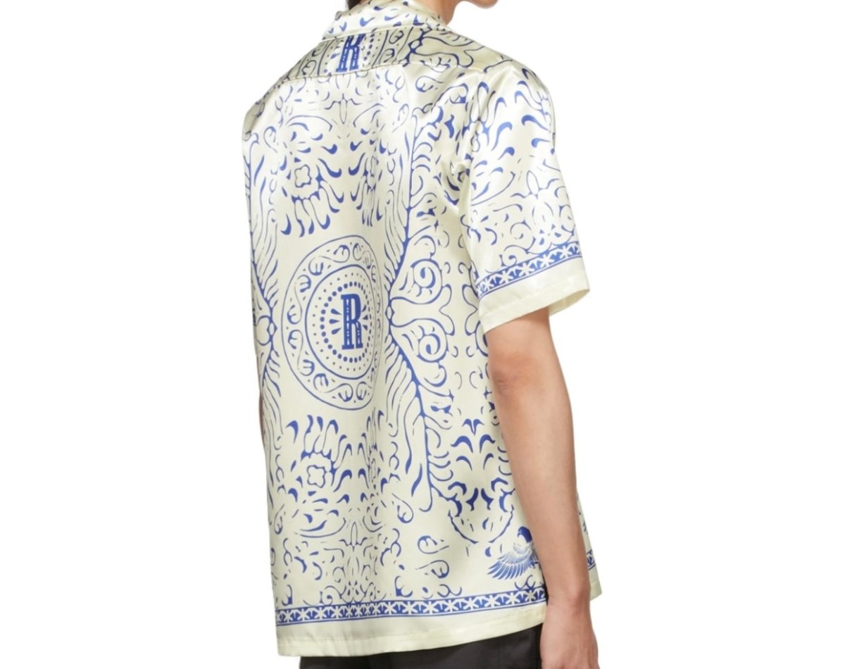 Rhude Ssense Exclusive Off White & Blue Tile Print Satin Shirt - La Familia Street Culture - Rhude