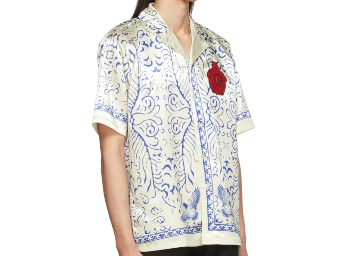 Rhude Ssense Exclusive Off White & Blue Tile Print Satin Shirt - La Familia Street Culture - Rhude